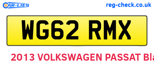 WG62RMX are the vehicle registration plates.