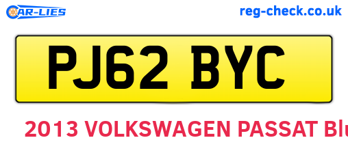 PJ62BYC are the vehicle registration plates.