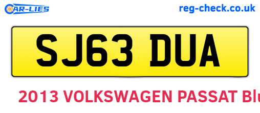 SJ63DUA are the vehicle registration plates.
