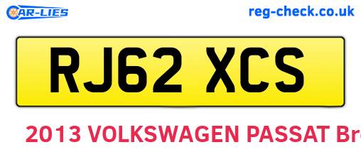RJ62XCS are the vehicle registration plates.