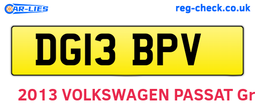 DG13BPV are the vehicle registration plates.