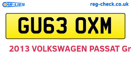 GU63OXM are the vehicle registration plates.