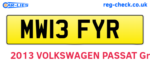 MW13FYR are the vehicle registration plates.