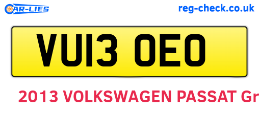 VU13OEO are the vehicle registration plates.