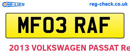 MF03RAF are the vehicle registration plates.