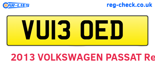 VU13OED are the vehicle registration plates.