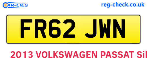 FR62JWN are the vehicle registration plates.