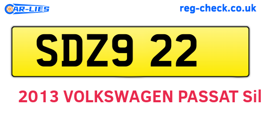 SDZ922 are the vehicle registration plates.