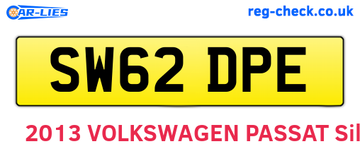 SW62DPE are the vehicle registration plates.