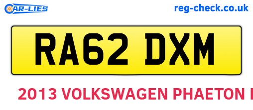 RA62DXM are the vehicle registration plates.