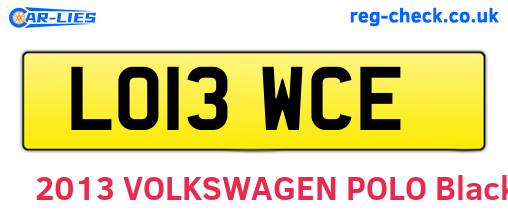 LO13WCE are the vehicle registration plates.