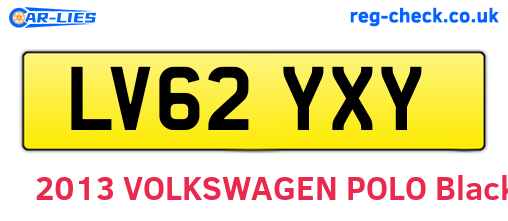 LV62YXY are the vehicle registration plates.