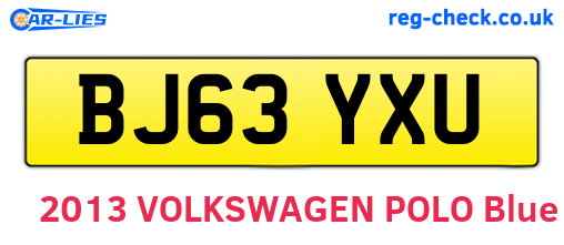 BJ63YXU are the vehicle registration plates.