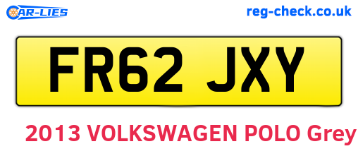FR62JXY are the vehicle registration plates.