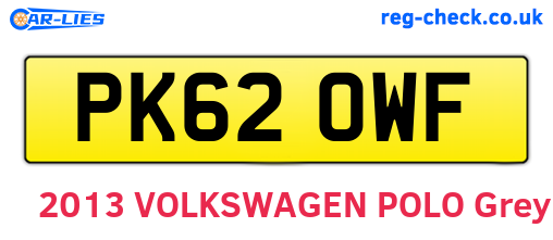 PK62OWF are the vehicle registration plates.