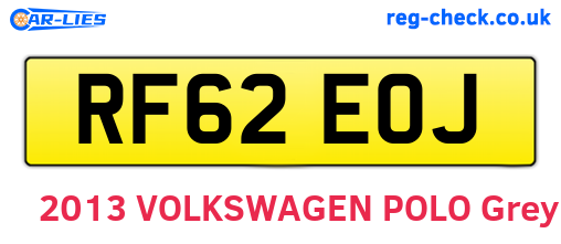 RF62EOJ are the vehicle registration plates.