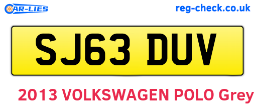SJ63DUV are the vehicle registration plates.