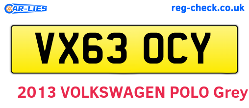 VX63OCY are the vehicle registration plates.