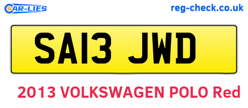 SA13JWD are the vehicle registration plates.