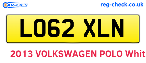 LO62XLN are the vehicle registration plates.