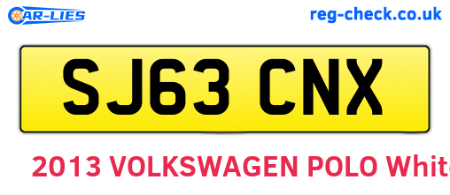 SJ63CNX are the vehicle registration plates.