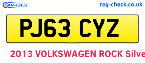 PJ63CYZ are the vehicle registration plates.
