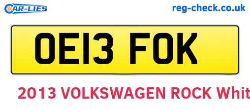 OE13FOK are the vehicle registration plates.