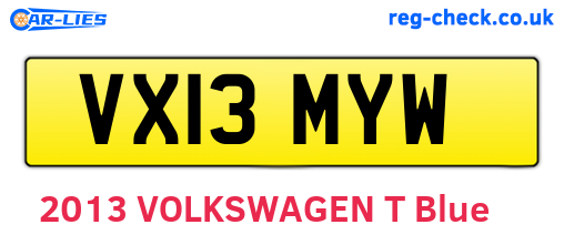 VX13MYW are the vehicle registration plates.