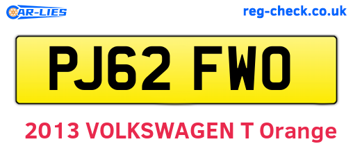 PJ62FWO are the vehicle registration plates.