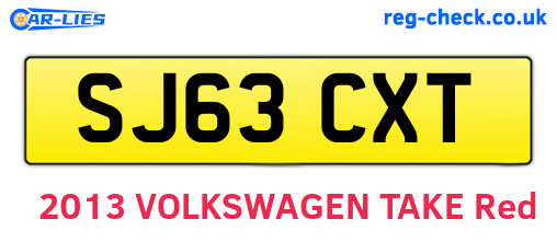 SJ63CXT are the vehicle registration plates.