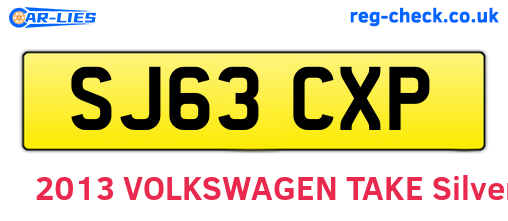 SJ63CXP are the vehicle registration plates.