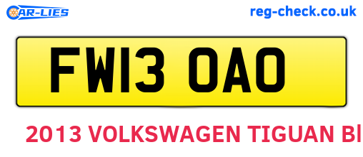 FW13OAO are the vehicle registration plates.