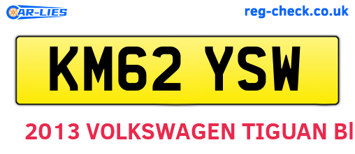 KM62YSW are the vehicle registration plates.