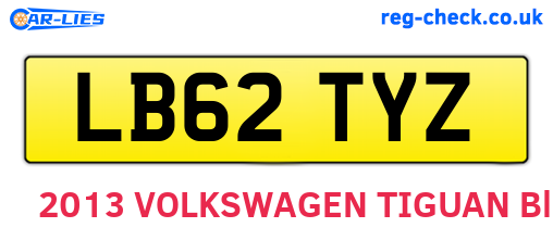 LB62TYZ are the vehicle registration plates.