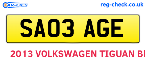 SA03AGE are the vehicle registration plates.