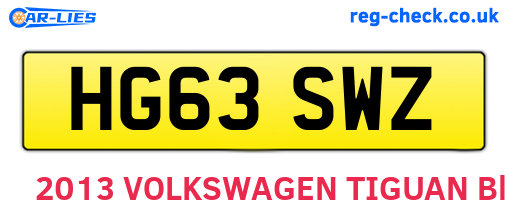 HG63SWZ are the vehicle registration plates.