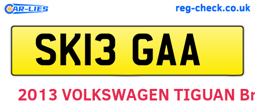 SK13GAA are the vehicle registration plates.