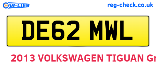 DE62MWL are the vehicle registration plates.