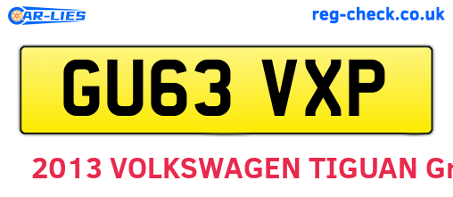 GU63VXP are the vehicle registration plates.