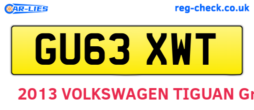 GU63XWT are the vehicle registration plates.
