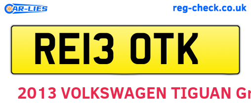 RE13OTK are the vehicle registration plates.
