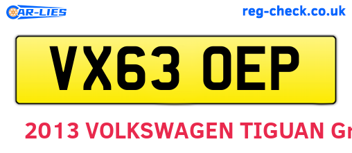 VX63OEP are the vehicle registration plates.