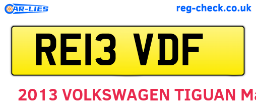 RE13VDF are the vehicle registration plates.