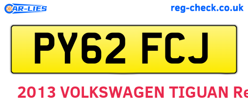 PY62FCJ are the vehicle registration plates.