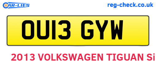 OU13GYW are the vehicle registration plates.
