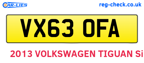 VX63OFA are the vehicle registration plates.