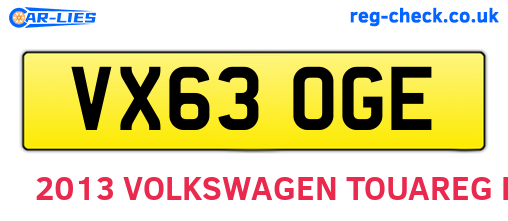 VX63OGE are the vehicle registration plates.