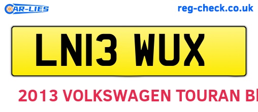 LN13WUX are the vehicle registration plates.