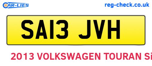 SA13JVH are the vehicle registration plates.