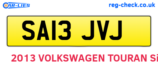 SA13JVJ are the vehicle registration plates.